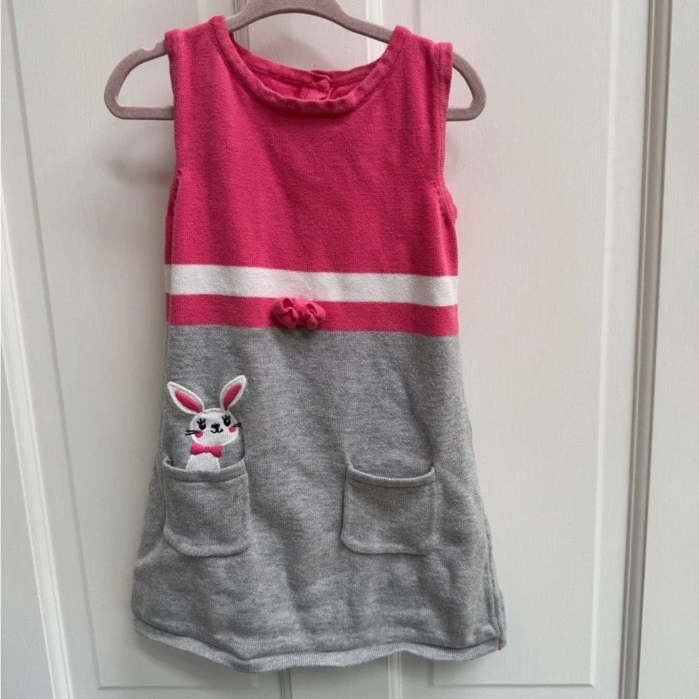 Gymboree 3T Girls Pink and Gray Bunny Rabbit Easter Sleeveless Sweater Dress